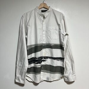 NICCE London White Painter Stripe Button-Up Shirt - Size M - Banded Collar